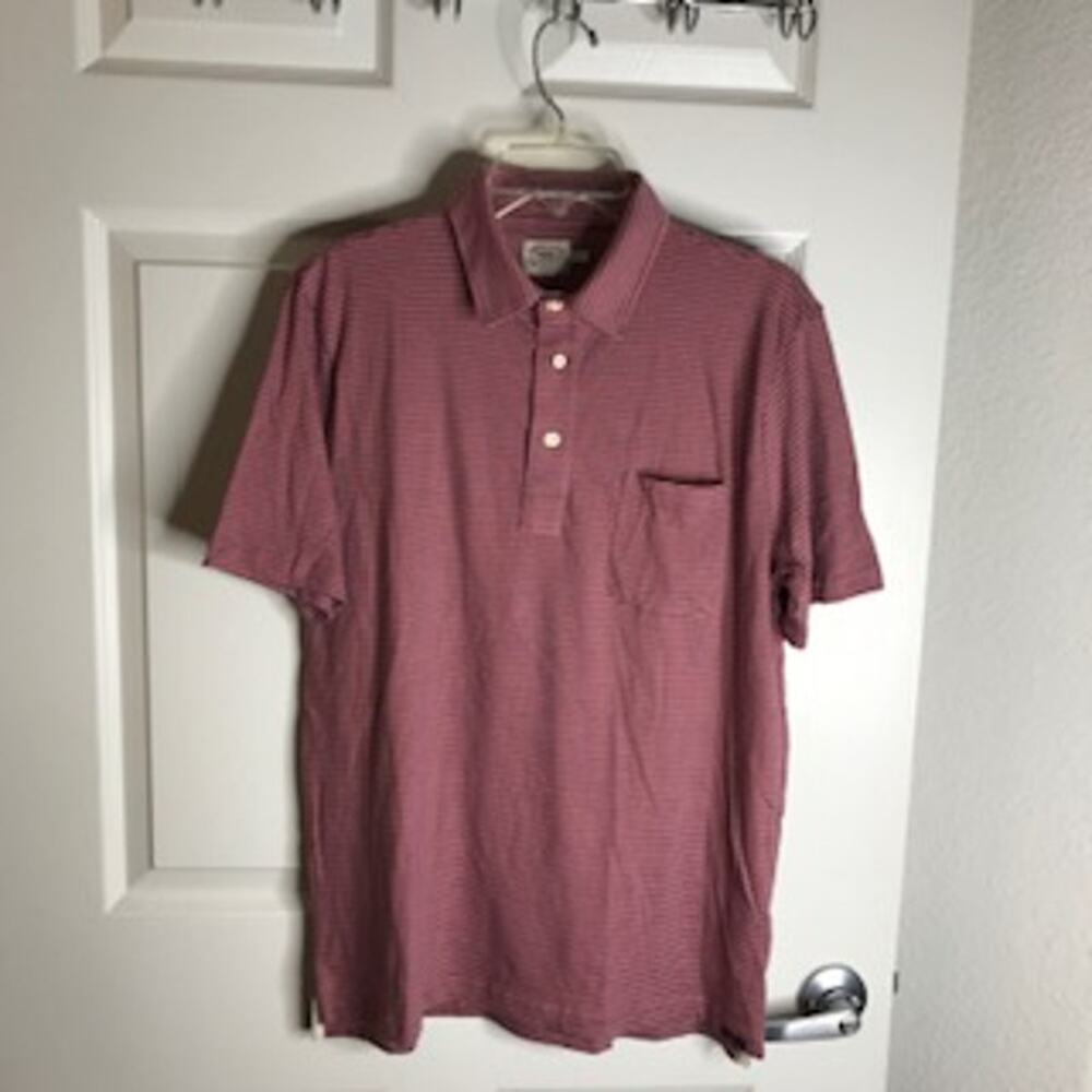 Faherty Men's Short Sleeve Isle Feeder Polo Shirt Pink/Blue Stripe NEW ~ Size S